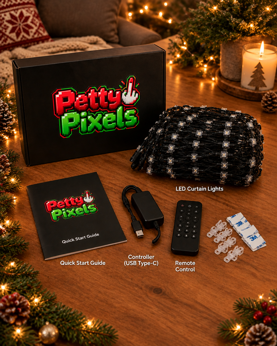 Petty Pixels LED curtain kit unboxing contents