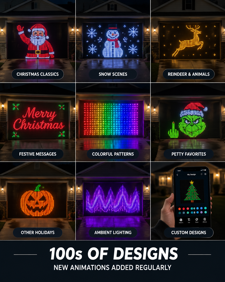 Petty Pixels 9 grid of LED animation designs